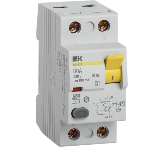 Устройство защитного отключения IEK ВД1-63S УЗО, 2Р, 80А, 100мА MDV12-2-080-100