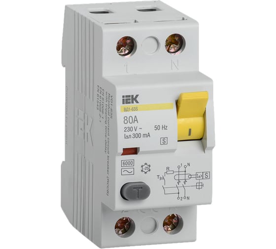 Устройство защитного отключения IEK ВД1-63S УЗО, 2Р, 80А, 300мА MDV12-2-080-300