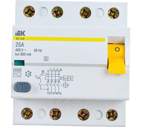 Устройство защитного отключения IEK ВД1-63S УЗО, 4Р, 25А, 300мА MDV12-4-025-300