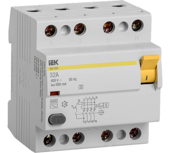 Устройство защитного отключения IEK ВД1-63S УЗО, 4Р, 32А, 300мА MDV12-4-032-300