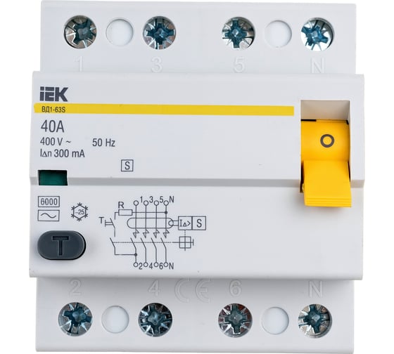 Устройство защитного отключения IEK ВД1-63S УЗО, 4Р, 40А, 300мА MDV12-4-040-300