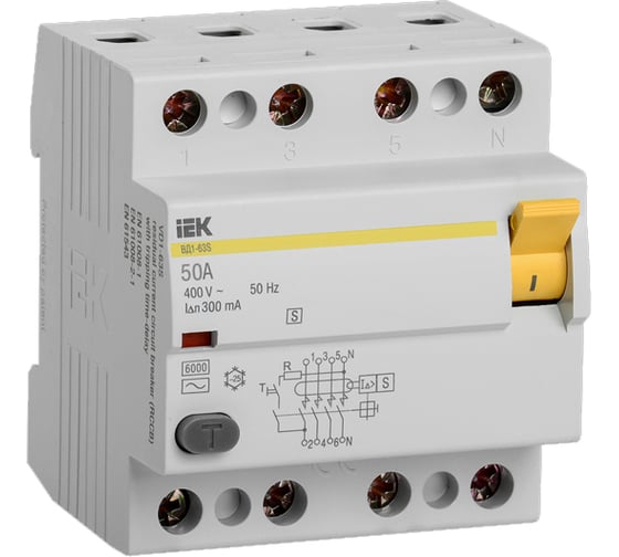 Устройство защитного отключения IEK ВД1-63S УЗО, 4Р, 50А, 300мА MDV12-4-050-300