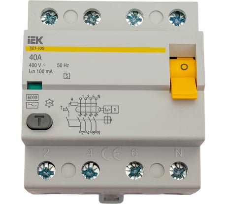 Устройство защитного отключения IEK ВД1-63S УЗО, 4Р, 40А, 100мА MDV12-4-040-100