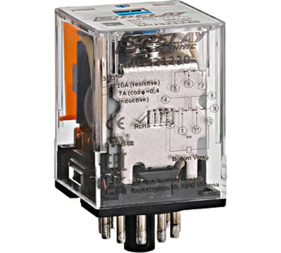 Многорежимное реле Schrack Technik МТ, 3 переключающих контакта, 11-пол, 10А, 220VDC артикул Австрия MT321220