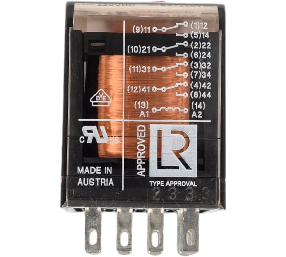 Промежуточное реле Schrack Technik PT, 4 переключающих контакта, 6А, 220VDC артикул Австрия PT570220