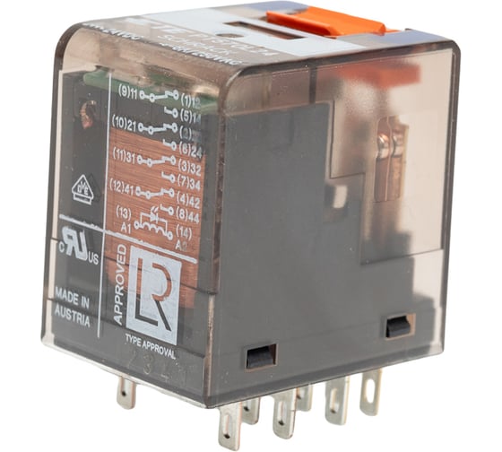 Промежуточное реле Schrack Technik PT, 4 переключающих контакта, 6А, 24VDC+LED артикул Австрия PT570L24