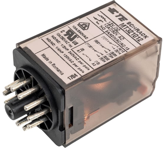 Многорежимное реле Schrack Technik МТ, 3 переключающих контакта, 11-пол, 10А, 12VDC артикул Австрия MT321012
