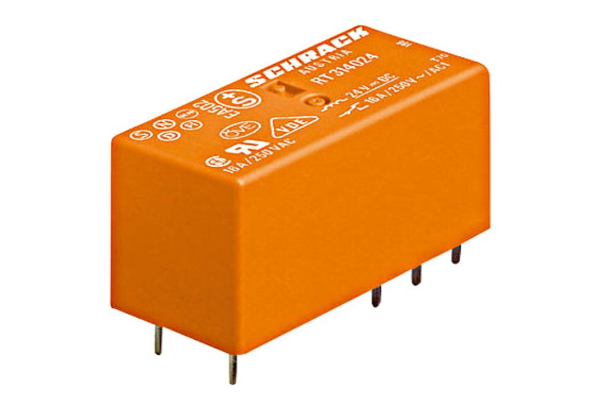 Реле силовое Schrack Technik PCB 1 НО контакт, 16A, 24V DC, 5mm артикул ...