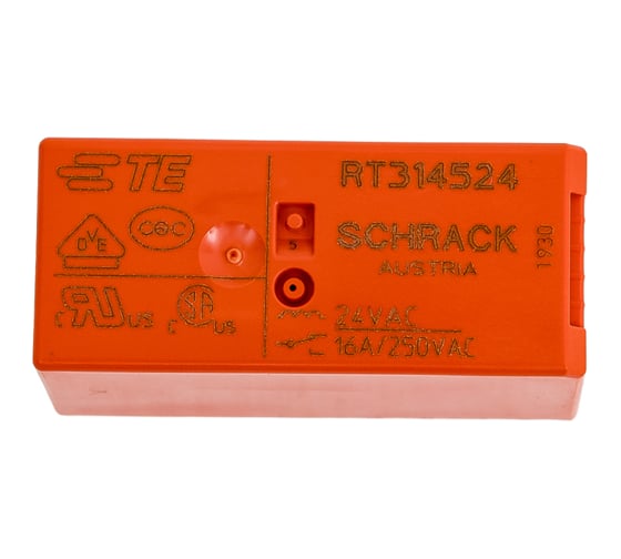 Реле силовое Schrack Technik PCB 1 перекл. конт, 16A, 24V АC, 5mm артикул Австрия RT314524