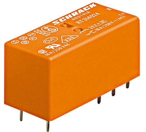 Реле силовое Schrack Technik PCB 2 перекл. конт, 8A, 12V DC,5mm,бистабильное артикул Австрия RT424F12