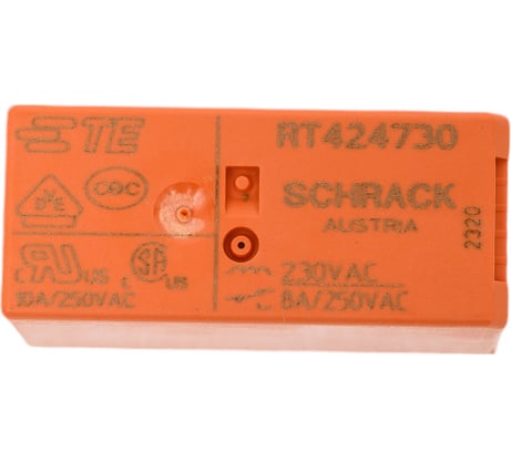 Реле силовое Schrack Technik PCB 2 перекл. конт, 8A, 230V АC, 5mm артикул Австрия RT424730