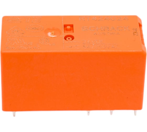 Реле силовое Schrack Technik PCB 2 перекл. конт, 8A, 24V DC, 5mm артикул Австрия RT424024