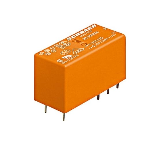 Реле силовое Schrack Technik PCB 2 перекл. конт, 8A, 48V DC, 5mm артикул Австрия RT424048 1