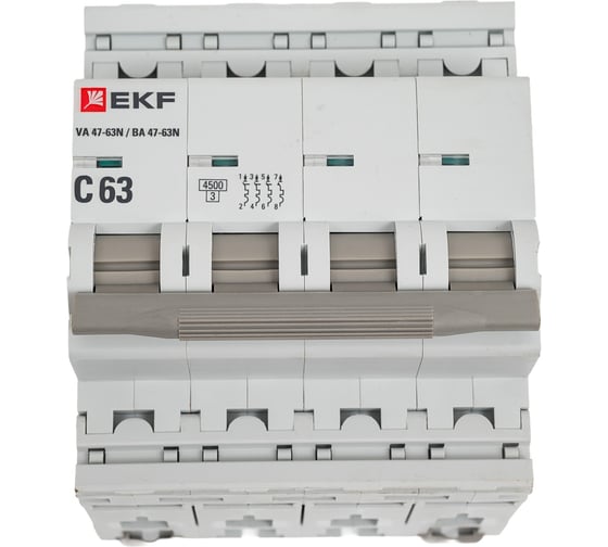Автоматический выключатель EKF ВА 47-63N 4P 63А (C) 4,5 кА PROXIMA M634463C