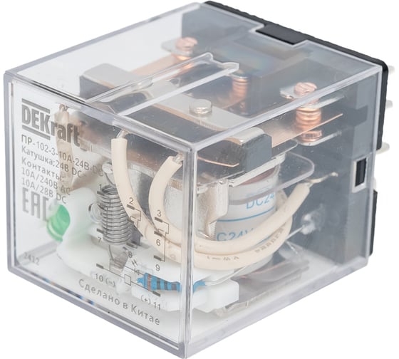 Промежуточное реле DEKraft 3 контакта с LED индикацией 10А 24В DC ПР-102 23921DEK 1