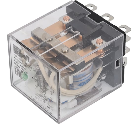 Промежуточное реле DEKraft 3 контакта с LED индикацией 10А 48В DC ПР-102 23923DEK 1