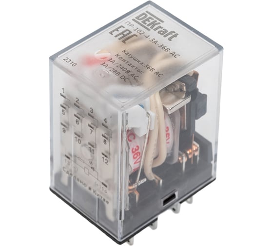 Промежуточное реле DEKraft 4 контакта с LED индикацией 3А 36В AC ПР-102 23822DEK