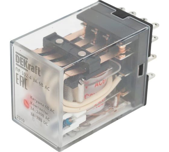 Промежуточное реле DEKraft 4 контакта с LED индикацией 3А 6В AC ПР-102 23816DEK