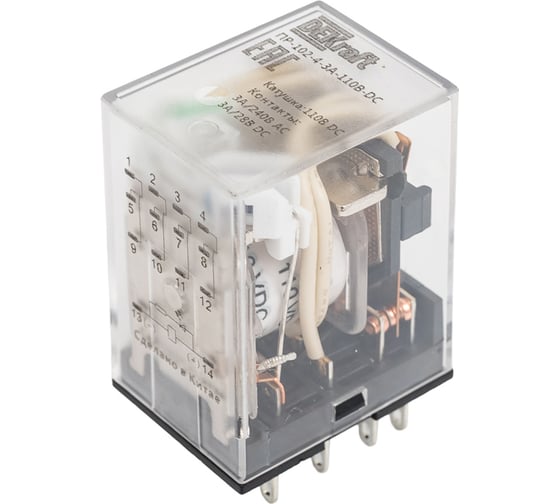 Промежуточное реле DEKraft 4 контакта с LED индикацией 3А 110В DC ПР-102 23810DEK