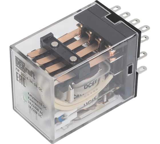 Промежуточное реле DEKraft 4 контакта с LED индикацией 3А 6В DC ПР-102 23800DEK 1