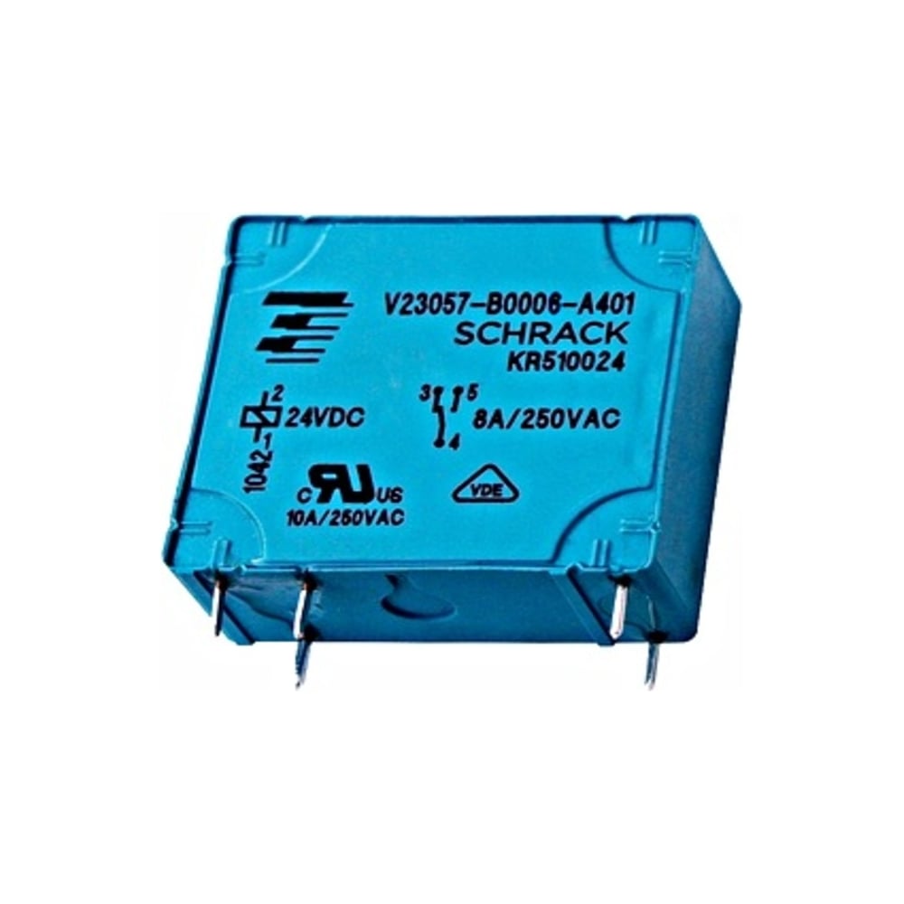 Реле Schrack Technik PCB, 1 переключающий контакт, 8A, 24V DC, шаг 2 ...
