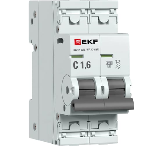 Автоматический выключатель EKF ВА 47-63N 2P 1,6А (C) 4,5 кА PROXIMA M63421T6C