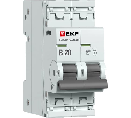 Автоматический выключатель EKF ВА 47-63N 2P 20А (В) 4,5 кА PROXIMA M634220B