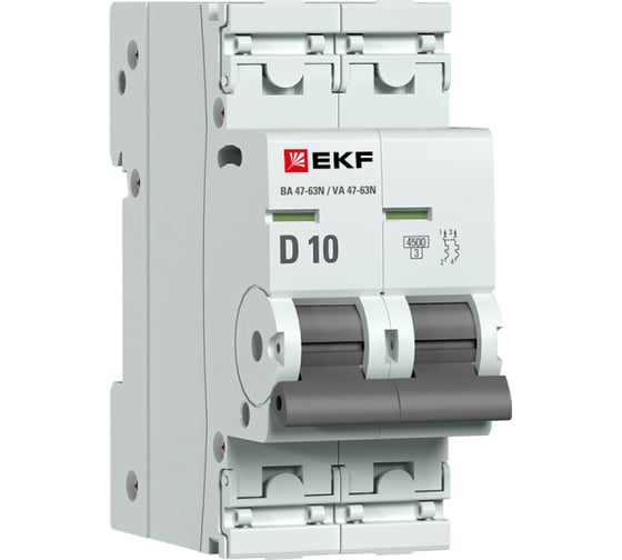 Автоматический выключатель EKF ВА 47-63N 2P 10А (D) 4,5 кА PROXIMA M634210D