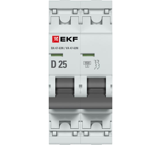 Автоматический выключатель EKF ВА 47-63N 2P 25А (D) 4,5 кА PROXIMA M634225D