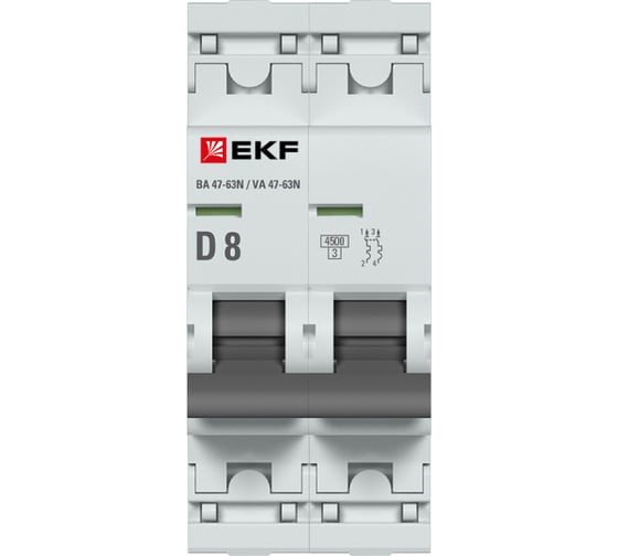 Автоматический выключатель EKF ВА 47-63N 2P 8А (D) 4,5 кА PROXIMA M634208D