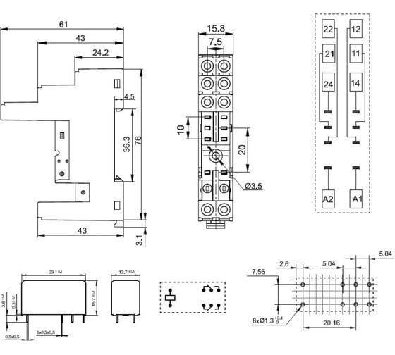 Комплект реле Доступная Автоматика 10шт, 2CO 8A; AgNi; катушка 24B DC, LED, Hongfa HF115-024DC-2-LED-10