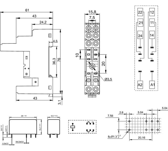 Комплект реле Доступная Автоматика 10шт, 2CO 8A; AgNi; катушка 230B AC, LED, Hongfa HF115-230AC-2-LED-10