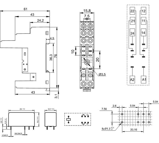 Комплект реле Доступная Автоматика 20шт, 2CO 8A; AgNi; катушка 230B AC, LED, Hongfa HF115-230AC-2-LED-20
