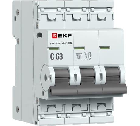 Автоматический выключатель EKF ВА 47-63N 3P 63А (C) 4,5 кА PROXIMA M634363C
