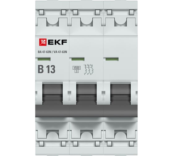 Автоматический выключатель EKF ВА 47-63N 3P 13А (B) 4,5 кА PROXIMA M634313B
