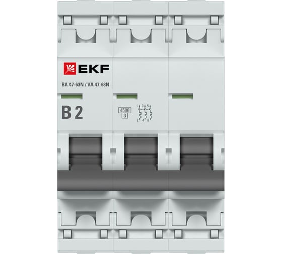 Автоматический выключатель EKF ВА 47-63N 3P 2А (B) 4,5 кА PROXIMA M634302B