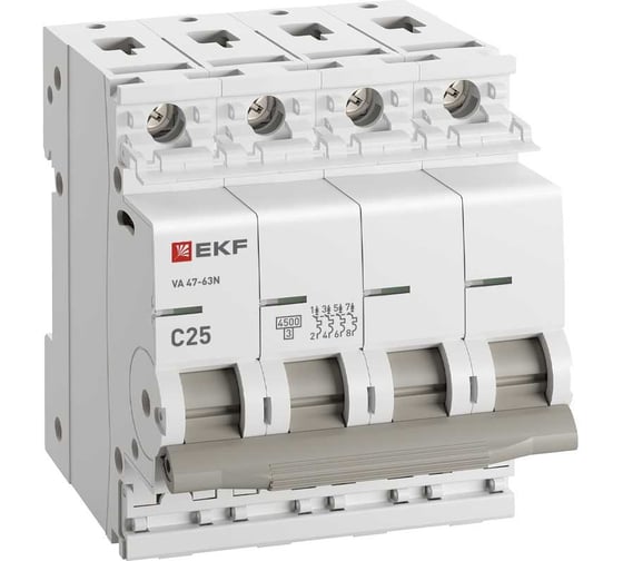 Автоматический выключатель EKF ВА 47-63N 4P 25А (C) 4,5 кА PROXIMA M634425C 1