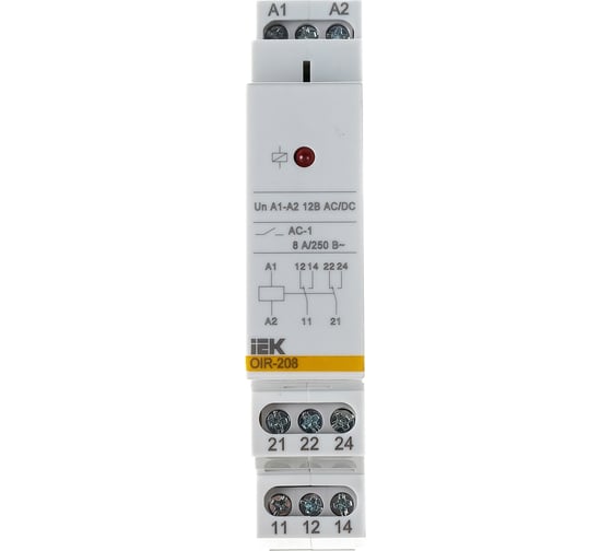 Промежуточное реле IEK OIR 2 контакта 8А 12В, AC/DC OIR-208-ACDC12V