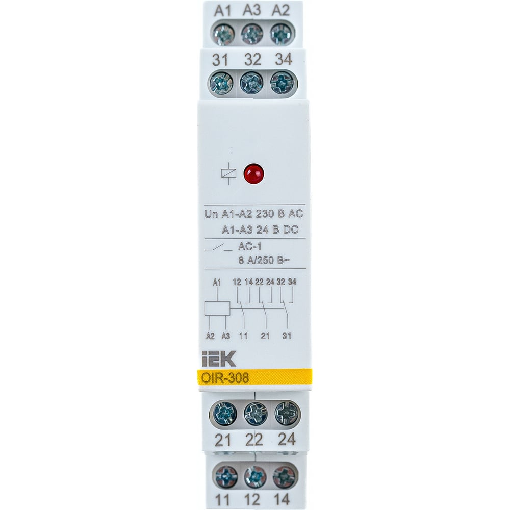 Промежуточное реле IEK OIR 3 контакта, 8А, 230В, AC OIR-308-AC230V -  выгодная цена, отзывы, характеристики, фото - купить в Москве и РФ