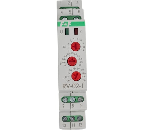 Реле времени Евроавтоматика F&F RV-02-1 с задержкой выключения, 4 режима работы, вход управления, 1 модуль, монтаж на DIN-рейке EA02.001.036