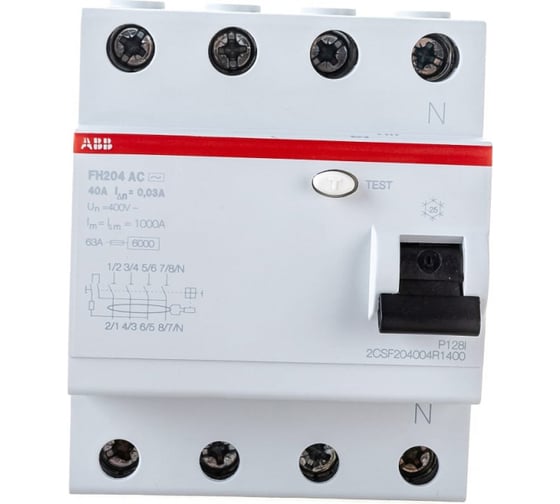 Устройство защитного отключения ABB УЗО 4п 40А 30мА FH204 АС (ELC) 2CSF204004R1400