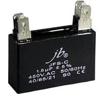 Конденсатор пусковой JB Capacitors 1.5мкФ, 450В, 36x12x22, JFS-C (CBB61) (4 клеммы), JFSCA6155JVAT000B-250