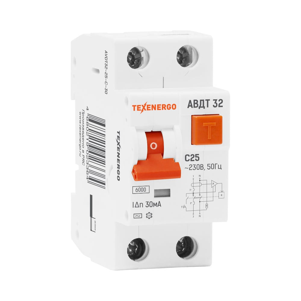 Автоматический выключатель Texenergo АВДТ 32 2п 25А/30mA AVDT32-25-C-30 ...