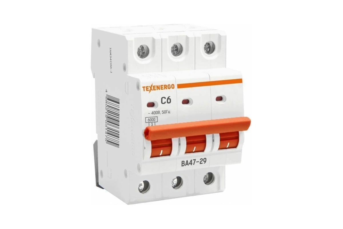 Автоматический выключатель Texenergo ВА 4729 3п 6А 6кА характеристика С ...