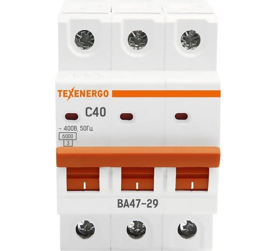 Автоматический выключатель Texenergo ВА 4729 3п 40А 6кА характеристика С TAM34C40-1