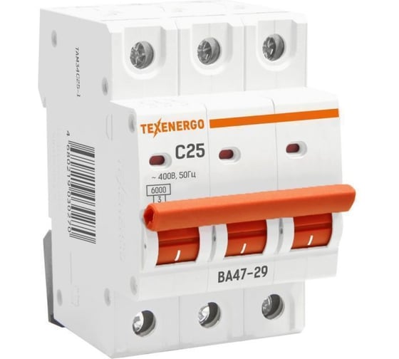 Автоматический выключатель Texenergo ВА 4729 3п 25А 6кА характеристика С TAM34C25-1 1