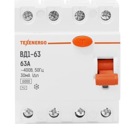 Автоматический выключатель Texenergo УЗО ВД1-63 4р 63А/30мА MVD63-063-4-030