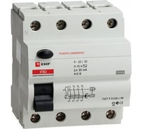 Устройство защитного отключения EKF УЗО, 6кА, 4P, 63А/30мА, электромеханическое SQelcb-6-4-63-30-em