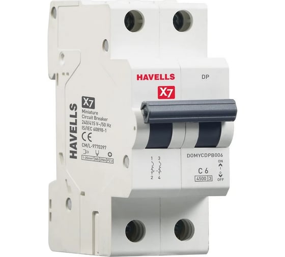 Комплект Havells: Автоматический выключатель 2P, 4.5kA, С-50A, 2M (6 шт.) 7701536_6