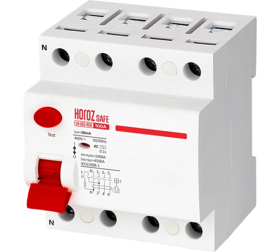 Выключатель остаточного тока Horoz Electric SAFE (RCCB 4P 100) 4P 100A 30mA 400V 114-003-4100 HRZ00002654